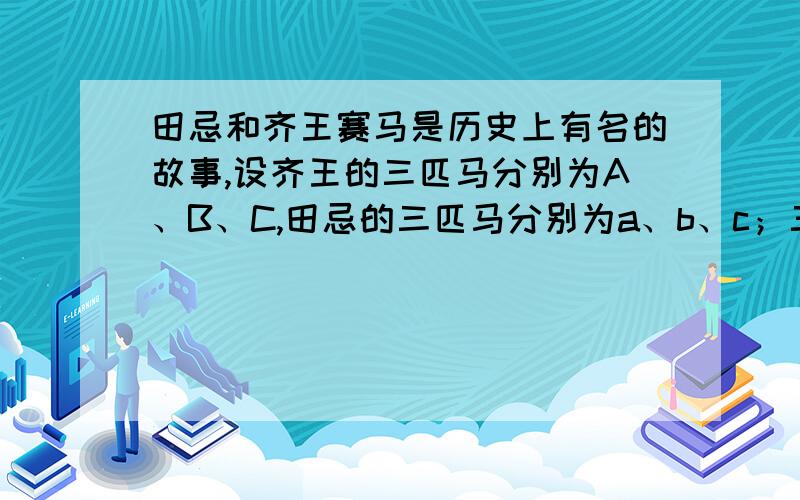 田忌和齐王赛马是历史上有名的故事,设齐王的三匹马分别为A、B、C,田忌的三匹马分别为a、b、c；三匹马各比赛一次,胜两场者为获胜.若这六匹马比赛优、劣程度可以用以下不等式表示：