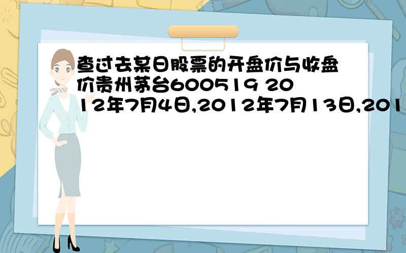 查过去某日股票的开盘价与收盘价贵州茅台600519 2012年7月4日,2012年7月13日,2013年6月6日,2013年6月17日 每天的开盘价与收盘价.写论文要用 可是下载了大智慧不会看.股利宣告日和股权登记日是一