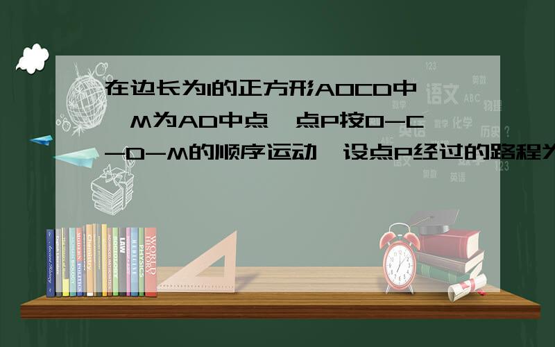 在边长为1的正方形AOCD中,M为AD中点,点P按O-C-D-M的顺序运动,设点P经过的路程为X,三角形OPM的面积为Y.在边长为2的正方形AOCD中,M为AD中点,点P按O-C-D-M的顺序运动,设点P经过的路程为X,三角形OPM的面