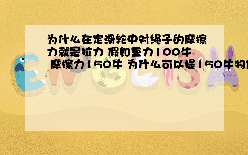 为什么在定滑轮中对绳子的摩擦力就是拉力 假如重力100牛 摩擦力150牛 为什么可以提150牛物体合力不是50牛么是一个人拉定滑轮一端 重力100牛但摩擦力150牛 却可以拉动150牛物体 合力不是50牛