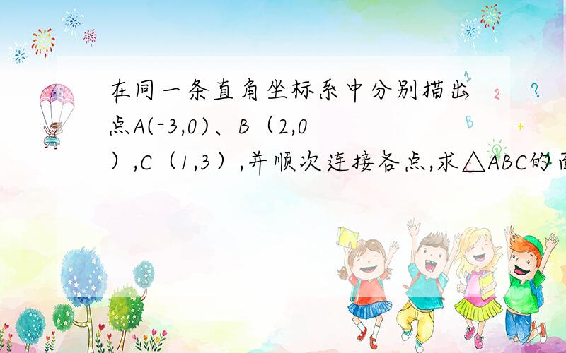 在同一条直角坐标系中分别描出点A(-3,0)、B（2,0）,C（1,3）,并顺次连接各点,求△ABC的面积和周长.快快快!急需!