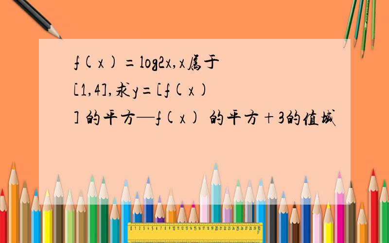 f(x)=log2x,x属于[1,4],求y=[f(x)] 的平方—f(x) 的平方+3的值域