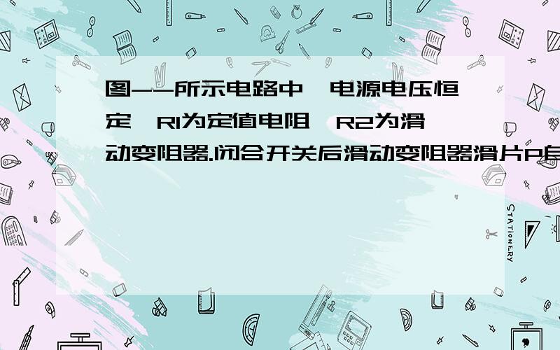 图--所示电路中,电源电压恒定,R1为定值电阻,R2为滑动变阻器.闭合开关后滑动变阻器滑片P自b向a移动的过程中（ ）A.电流表A的示数变大,电压表V2的示数与电流表A的示数之比变小B.电流表A的示