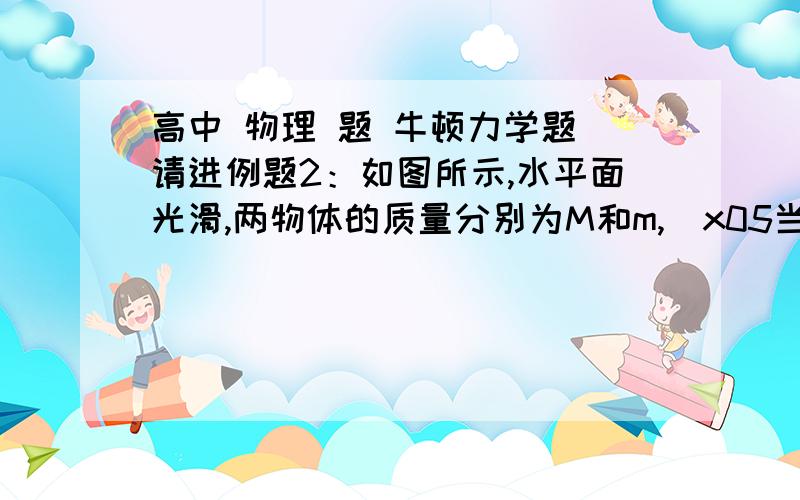 高中 物理 题 牛顿力学题 请进例题2：如图所示,水平面光滑,两物体的质量分别为M和m,\x05当所施加的水平恒力为多少时,m刚好不脱离斜面?（脱离支持面,弹力为零）怎么做