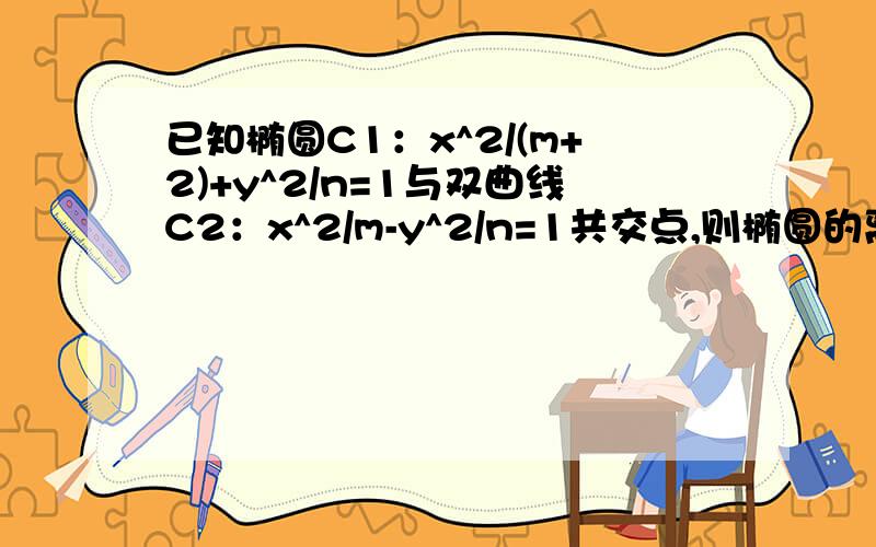 已知椭圆C1：x^2/(m+2)+y^2/n=1与双曲线C2：x^2/m-y^2/n=1共交点,则椭圆的离心率范围为