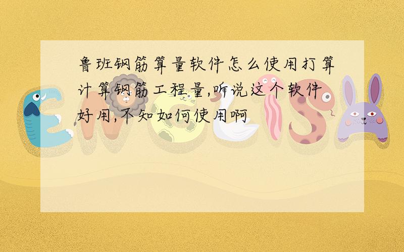 鲁班钢筋算量软件怎么使用打算计算钢筋工程量,听说这个软件好用,不知如何使用啊