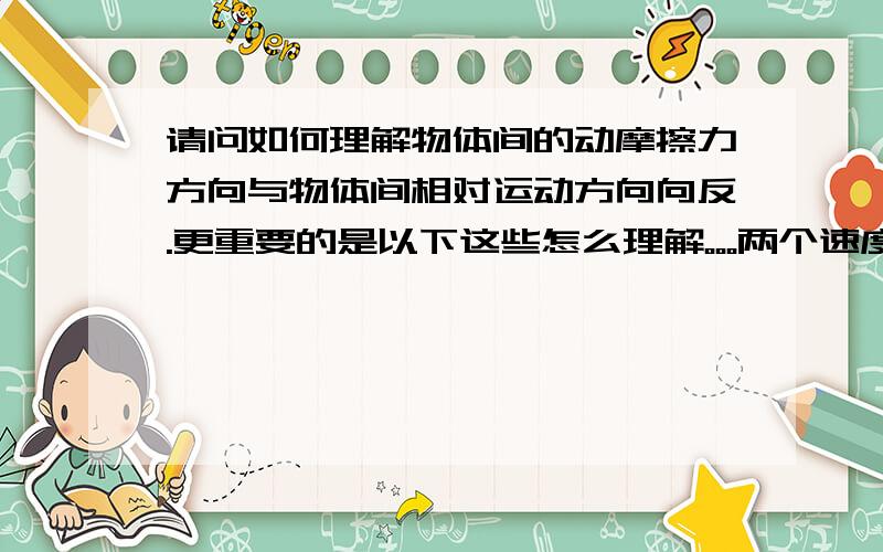 请问如何理解物体间的动摩擦力方向与物体间相对运动方向向反.更重要的是以下这些怎么理解。。。两个速度保持一致的物体时不会产生动摩擦的，而运动快的一方，由于压力而产生摩擦力