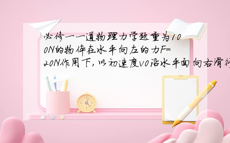 必修一一道物理力学题重为100N的物体在水平向左的力F=20N作用下,以初速度v0沿水平面向右滑行.已知物体与水平面的动摩擦因数为0.2,则此时物体所受的合力标准答案给的是水平向左40N,我想知