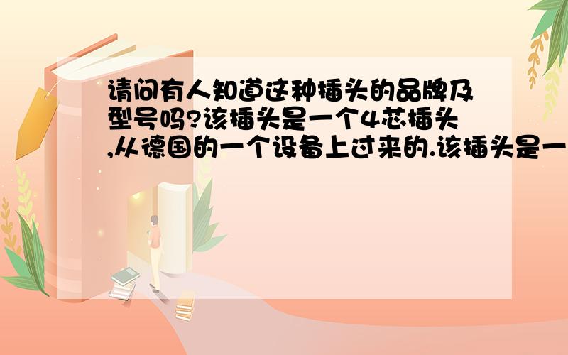 请问有人知道这种插头的品牌及型号吗?该插头是一个4芯插头,从德国的一个设备上过来的.该插头是一个4芯插头,从德国的一个设备上过来的.