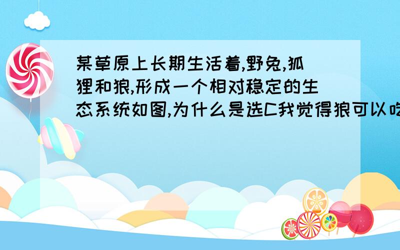 某草原上长期生活着,野兔,狐狸和狼,形成一个相对稳定的生态系统如图,为什么是选C我觉得狼可以吃狐狸!