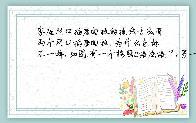 家庭网口插座面板的接线方法有两个网口插座面板,为什么色标不一样,如图.有一个按照B接法接了,另一个怎么办,按照色标对么还有问题是,光纤进户,1.光纤猫→网口插座→网口插座→路由器,