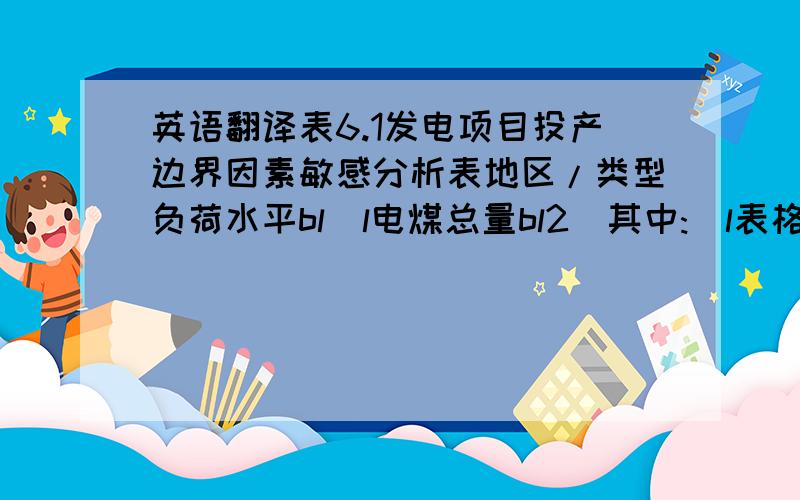 英语翻译表6.1发电项目投产边界因素敏感分析表地区/类型负荷水平bl]l电煤总量bl2]其中:)l表格列方向为分区域分类型电源列;行方向为各个边界因素,包括:负荷水平、调峰需求、地区电煤总量