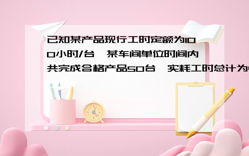 已知某产品现行工时定额为100小时/台,某车间单位时间内共完成合格产品50台,实耗工时总计为4000小时,试求：⑴ 劳动定额完成程度.⑵如保留超额率的二分之一,其余修改去掉,求新工时定额数.