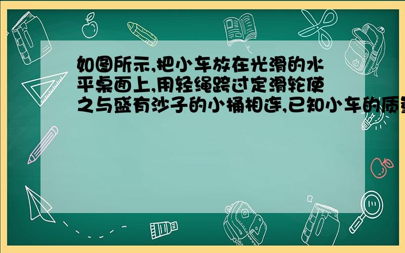 如图所示,把小车放在光滑的水平桌面上,用轻绳跨过定滑轮使之与盛有沙子的小桶相连,已知小车的质量为M,小桶与沙子的总质量为m,把小车从静止状态释放后,在小桶下落竖直高度为h的过程中,