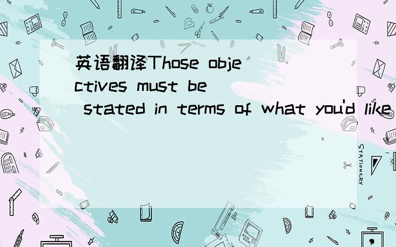 英语翻译Those objectives must be stated in terms of what you'd like to make as a goal for your trading and/or what you would call ruin for your system—the point at which you'd stop trading.这句话怎么翻译.好长的句子我实在不会了