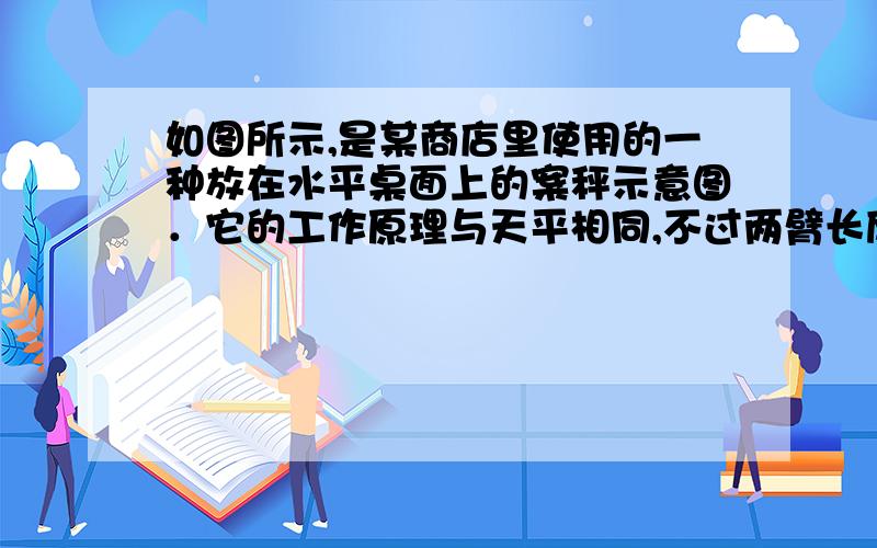 如图所示,是某商店里使用的一种放在水平桌面上的案秤示意图．它的工作原理与天平相同,不过两臂长度不等．由图可知,该案秤秤杆的分度值为　　g,现将游码放在秤秆的“零刻度线”处,把