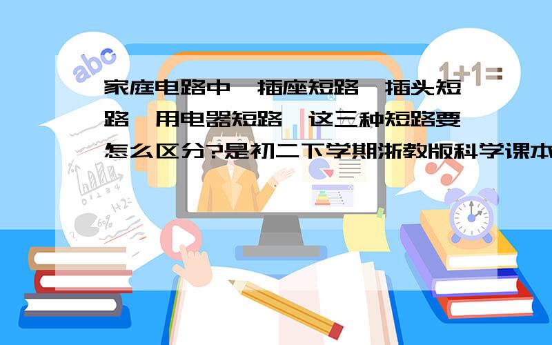 家庭电路中,插座短路、插头短路、用电器短路,这三种短路要怎么区分?是初二下学期浙教版科学课本中第四章最后两节的知识.比如说：开关闭合时,保险丝熔断,那到底是插座?插头?还是用电