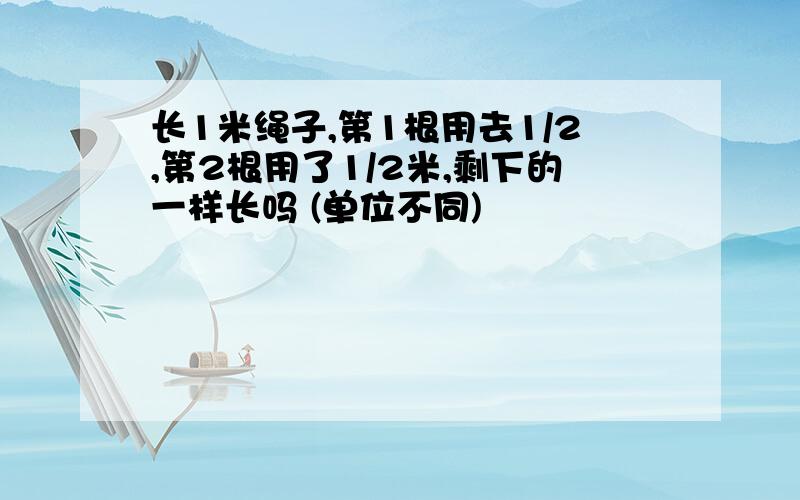 长1米绳子,第1根用去1/2,第2根用了1/2米,剩下的一样长吗 (单位不同)