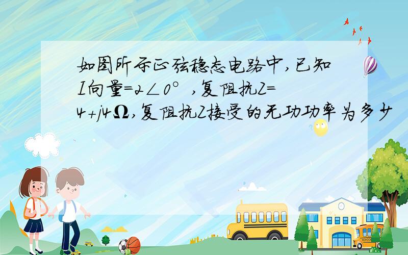 如图所示正弦稳态电路中,已知I向量=2∠0°,复阻抗Z=4+j4Ω,复阻抗Z接受的无功功率为多少