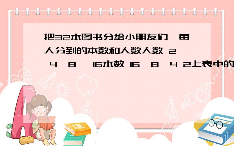 把32本图书分给小朋友们,每人分到的本数和人数人数 2  4  8   16本数 16  8  4 2上表中的两种量是不是成反比例的量 用x表示人数,y表示每人分到的本数,写出他们的关系式 跪求大神!