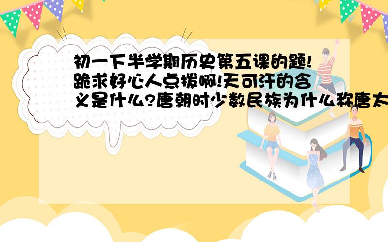 初一下半学期历史第五课的题!跪求好心人点拨啊!天可汗的含义是什么?唐朝时少数民族为什么称唐太宗为天可汗?