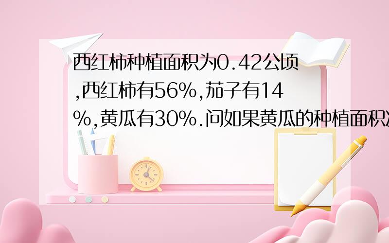 西红柿种植面积为0.42公顷,西红柿有56%,茄子有14%,黄瓜有30%.问如果黄瓜的种植面积减少8分之1公顷,那么表示黄瓜种植面积的扇形的圆心角是（ ）度?