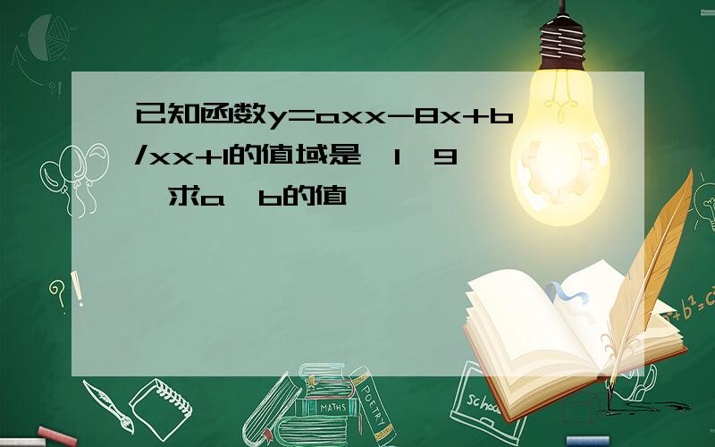 已知函数y=axx-8x+b/xx+1的值域是【1,9】,求a,b的值