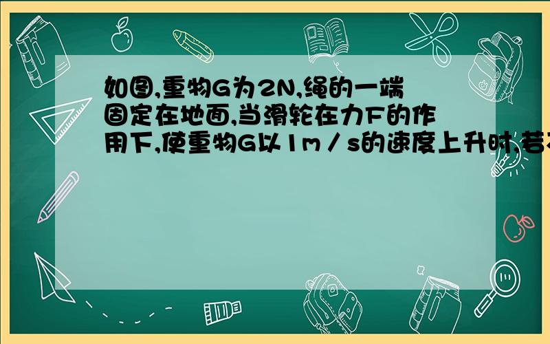 如图,重物G为2N,绳的一端固定在地面,当滑轮在力F的作用下,使重物G以1m／s的速度上升时,若不计滑轮重和摩擦,则F的大小为多少N?滑轮上升的速度为多少m/s?