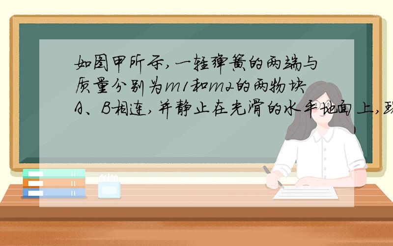 如图甲所示,一轻弹簧的两端与质量分别为m1和m2的两物块A、B相连,并静止在光滑的水平地面上,现使A以3 m/s的速度向B运动压缩弹簧,速度图象如图乙,则有\x05( )A.在t1、t3时刻两物块达到共同速度