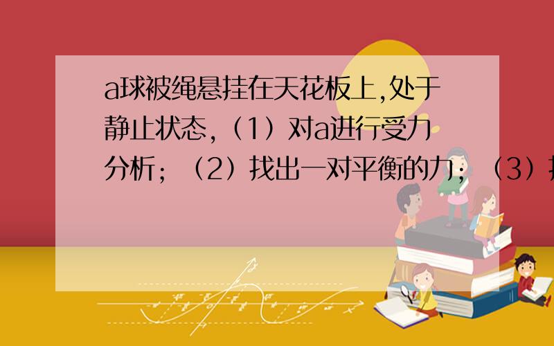 a球被绳悬挂在天花板上,处于静止状态,（1）对a进行受力分析；（2）找出一对平衡的力；（3）找出一对相互