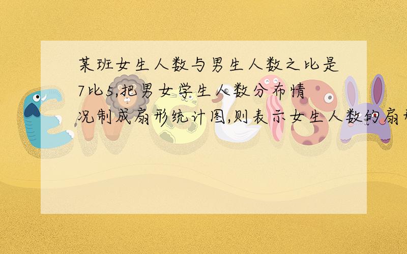 某班女生人数与男生人数之比是7比5,把男女学生人数分布情况制成扇形统计图,则表示女生人数的扇形中心角的度数是?