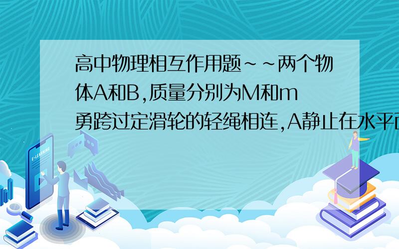 高中物理相互作用题~~两个物体A和B,质量分别为M和m 勇跨过定滑轮的轻绳相连,A静止在水平面上,不计动滑轮与各个物体之间的摩擦 物体A对轻绳的作用力的大小和地面对物体A作用力大小分别