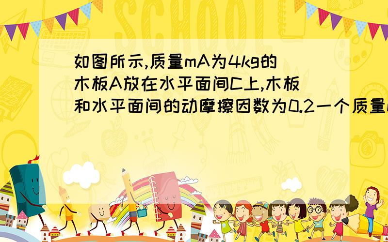 如图所示,质量mA为4kg的木板A放在水平面间C上,木板和水平面间的动摩擦因数为0.2一个质量mA为4kg的木板A放在水平面C上,木板与水平面间的动摩擦因数u=0.24,木板右上端放着质量m B为1.0k的小物块