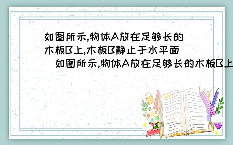 如图所示,物体A放在足够长的木板B上,木板B静止于水平面．如图所示,物体A放在足够长的木板B上,木板B静止于水平面．t=0时,电动机通过水平细绳以恒力F拉木板B,使它做初速度为零、加速度aB=1.