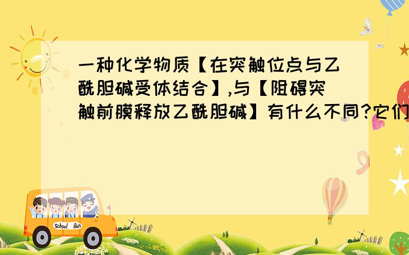 一种化学物质【在突触位点与乙酰胆碱受体结合】,与【阻碍突触前膜释放乙酰胆碱】有什么不同?它们的作用效果有什么不同?