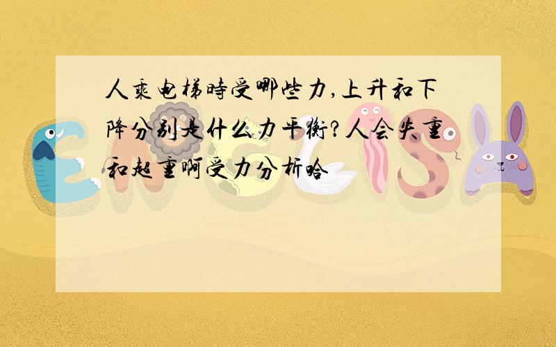 人乘电梯时受哪些力,上升和下降分别是什么力平衡?人会失重和超重啊受力分析哈