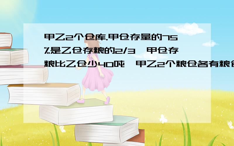 甲乙2个仓库.甲仓存量的75%是乙仓存粮的2/3,甲仓存粮比乙仓少40吨,甲乙2个粮仓各有粮食多少吨?