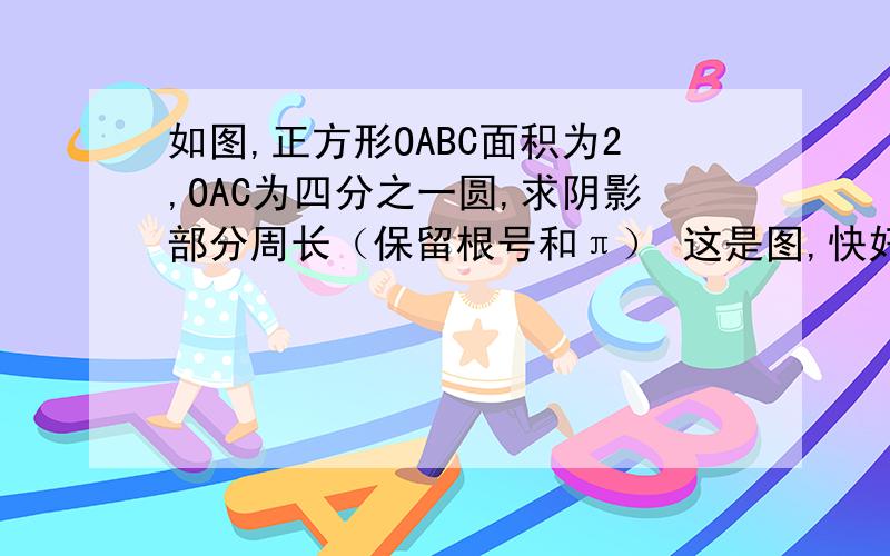 如图,正方形OABC面积为2,OAC为四分之一圆,求阴影部分周长（保留根号和π） 这是图,快好的才加分