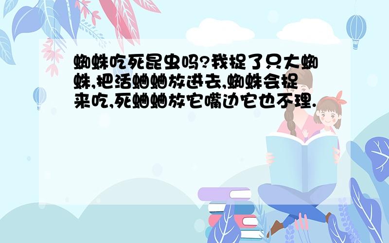 蜘蛛吃死昆虫吗?我捉了只大蜘蛛,把活蛐蛐放进去,蜘蛛会捉来吃,死蛐蛐放它嘴边它也不理.