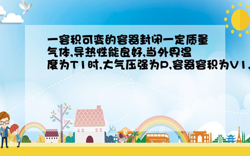 一容积可变的容器封闭一定质量气体,导热性能良好,当外界温度为T1时,大气压强为P,容器容积为V1,那么当外界温度为T2时,容器容积为多少?怎么求啊,我都不知道T2温度时的大气压强啊!