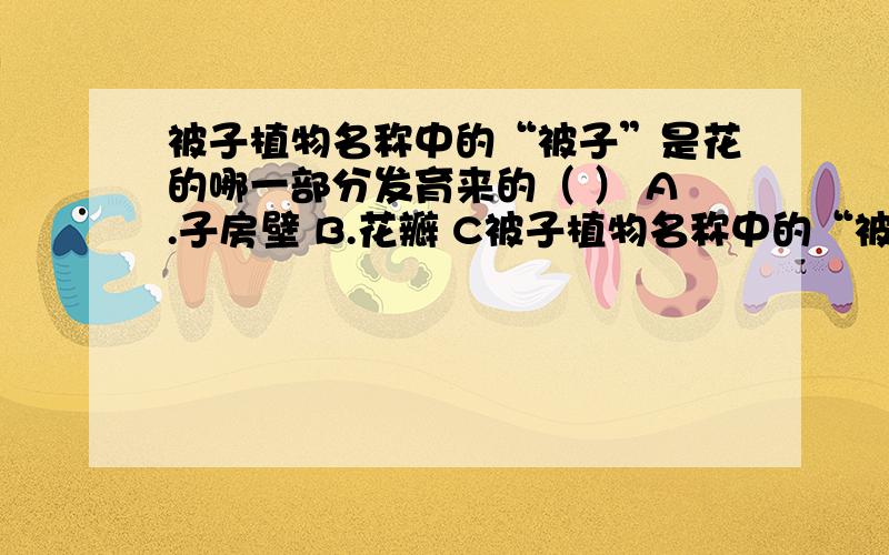 被子植物名称中的“被子”是花的哪一部分发育来的（ ） A.子房壁 B.花瓣 C被子植物名称中的“被子”是花的哪一部分发育来的（ ）A.子房壁 B.花瓣 C.花柱 D.胚珠