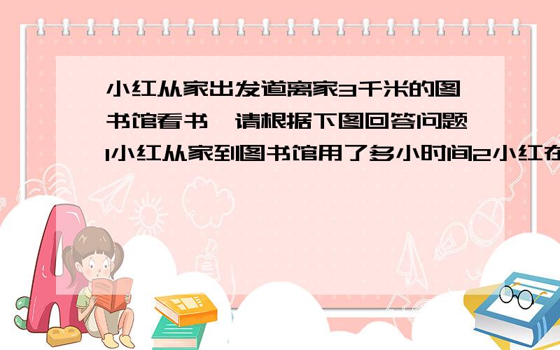 小红从家出发道离家3千米的图书馆看书,请根据下图回答问题1小红从家到图书馆用了多小时间2小红在图书馆看来多长时间书3小红返回时的速度是多少（我画得有些难看,画画基础差）