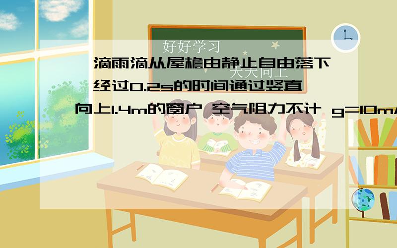 一滴雨滴从屋檐由静止自由落下,经过0.2s的时间通过竖直向上1.4m的窗户 空气阻力不计 g=10m/s^2 求 雨滴从屋檐由静止自由下落2s末的速度是多少