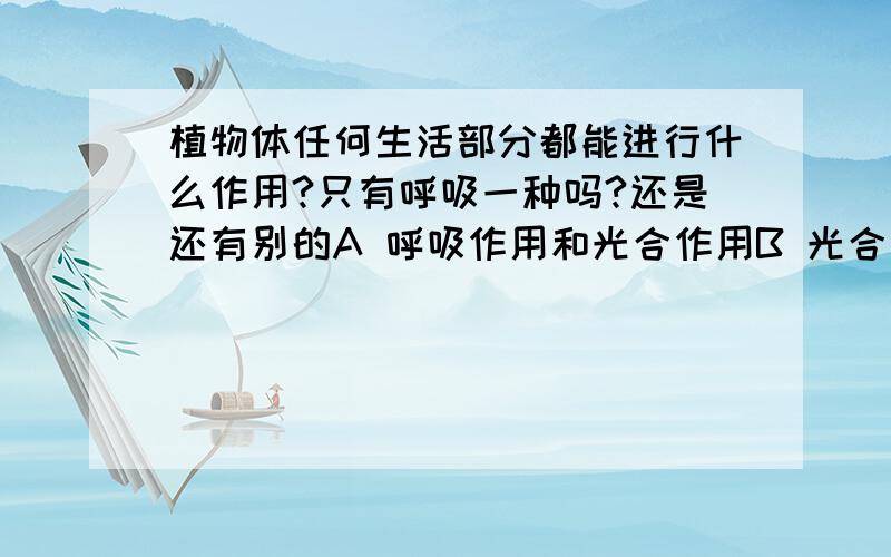 植物体任何生活部分都能进行什么作用?只有呼吸一种吗?还是还有别的A 呼吸作用和光合作用B 光合作用和蒸腾作用C 呼吸作用D 呼吸作用和蒸腾作用