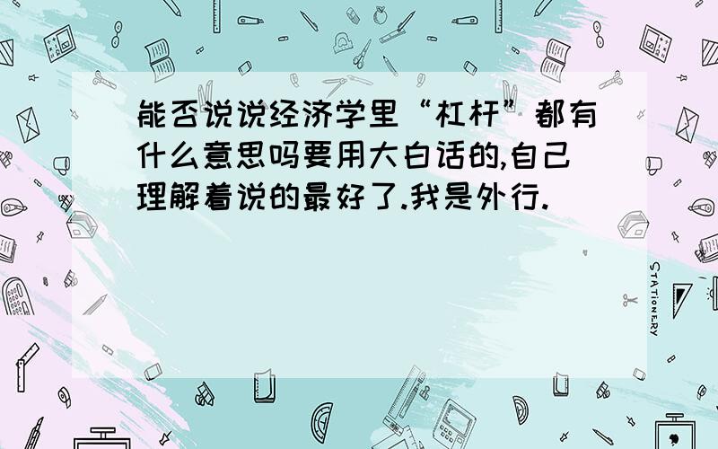 能否说说经济学里“杠杆”都有什么意思吗要用大白话的,自己理解着说的最好了.我是外行.