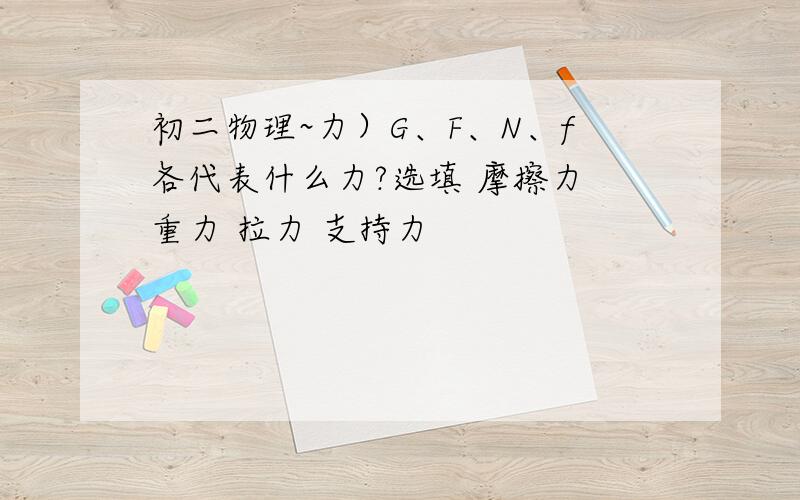 初二物理~力）G、F、N、f各代表什么力?选填 摩擦力 重力 拉力 支持力