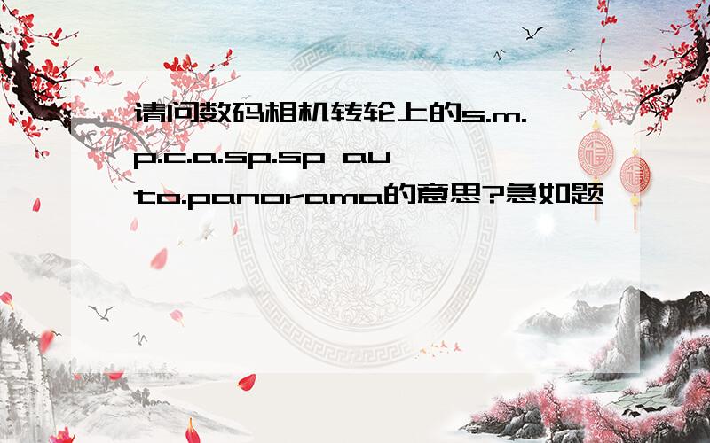 请问数码相机转轮上的s.m.p.c.a.sp.sp auto.panorama的意思?急如题