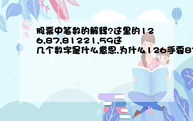 股票中笔数的解释?这里的126,87,81221,59这几个数字是什么意思,为什么126手要87笔交易?