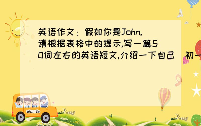 英语作文：假如你是John,请根据表格中的提示,写一篇50词左右的英语短文,介绍一下自己（初一水平）Name Favorite sport Sport collection（收藏品） Favorite food John Basketball three basketballs,Chickentwo volleyb