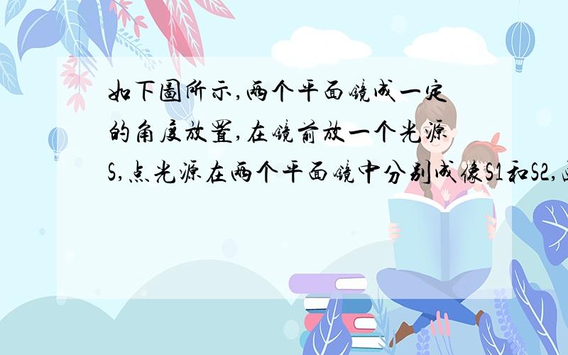 如下图所示,两个平面镜成一定的角度放置,在镜前放一个光源S,点光源在两个平面镜中分别成像S1和S2,画出平面镜前同时看到S1和S2两个像的范围.